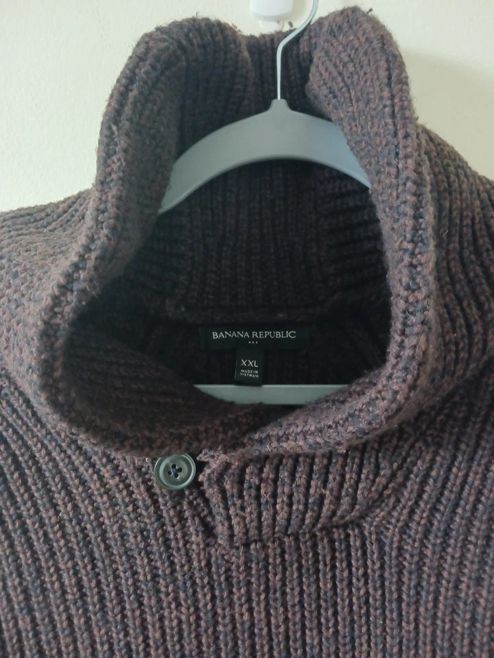 Banana Republic Mens Wool Blend Sweater Pullover Sz 2XL Brown Shawl Neck Henley - Image 3 of 4