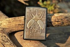 Steampunk Beetle Zippo Lighter - Scarab - Brass Emblem - Insect - Bug