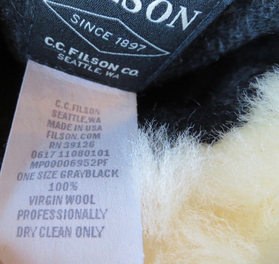 FILSON Christmas Stocking Black/Grey Virgin Wool Shearling Made in USA