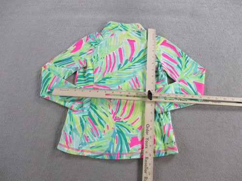 Lilly Pulitzer Jacket Girls Medium 6-7 Green Pink Palm Print Full Zip Pockets - Picture 6 of 9