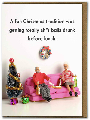 Lustige Puppen Weihnachtskarte unhöflich betrunken Tradition Humor Erwachsene Komödie Weihnachtswitz