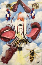 Quadro Pop Surrealista Originale 23x15” Acrilico Su Tela, Firmato,COA