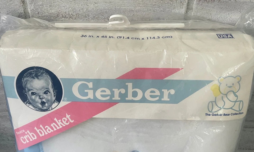 Manta de bebé Gerber azul oso de peluche cuna blanco polar azul borde satinado EE. UU. 1991 Foto 3 de 4
