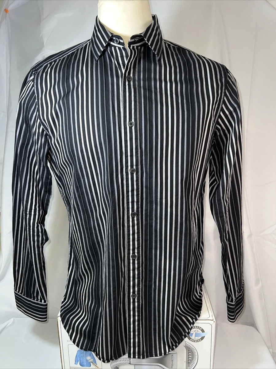 Michael Kors Black White Stripe Dress Shirt Men s Size L RN 11818