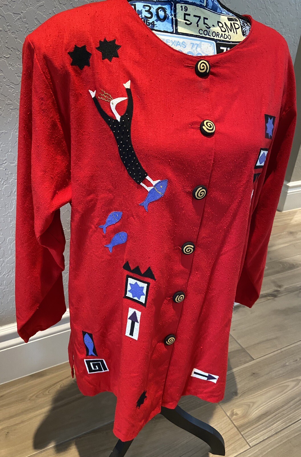 Deborah Murphy Designs Red Patchwork Blouse / Lig… - image 3