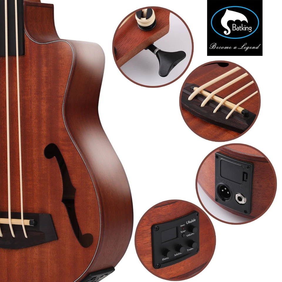Ukelele de bateo bajo UBass barítono 30 pulgadas caoba agujeros en F sin trastes/eq bolsa de concierto Foto 3 de 4