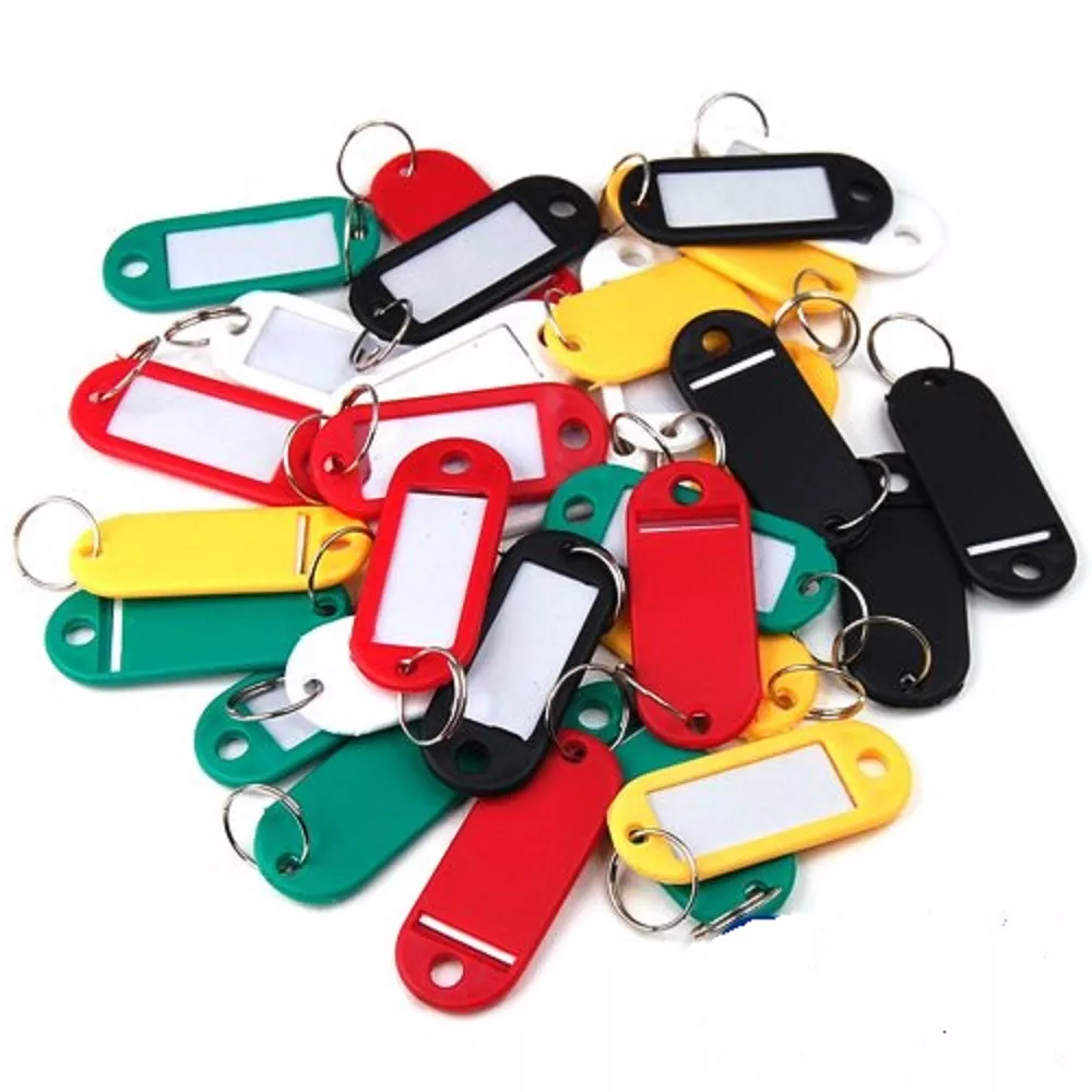 Coloured Small Plastic Key Fobs Luggage ID Tags Labels Key rings with Name  Cards