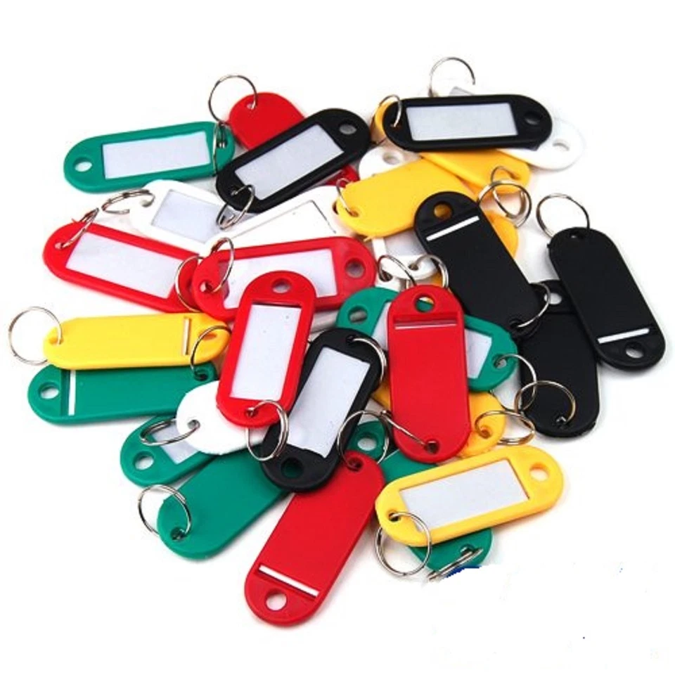 Coloured Small Plastic Key Fobs Luggage ID Tags Labels Key rings with Name Cards