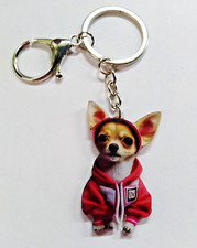 Acrylic Chihuahua Dog Keychain Purse Bag Key Ring Pet Duplicate Pic. On Back