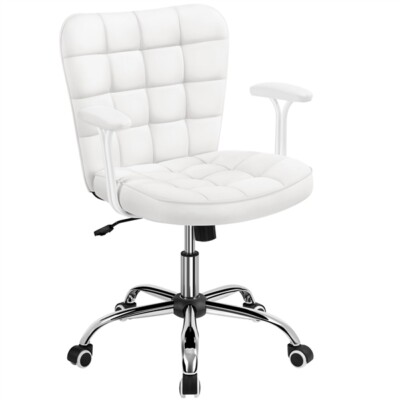 Faux Leather Mid Back Home Office Chair with Removable Arms