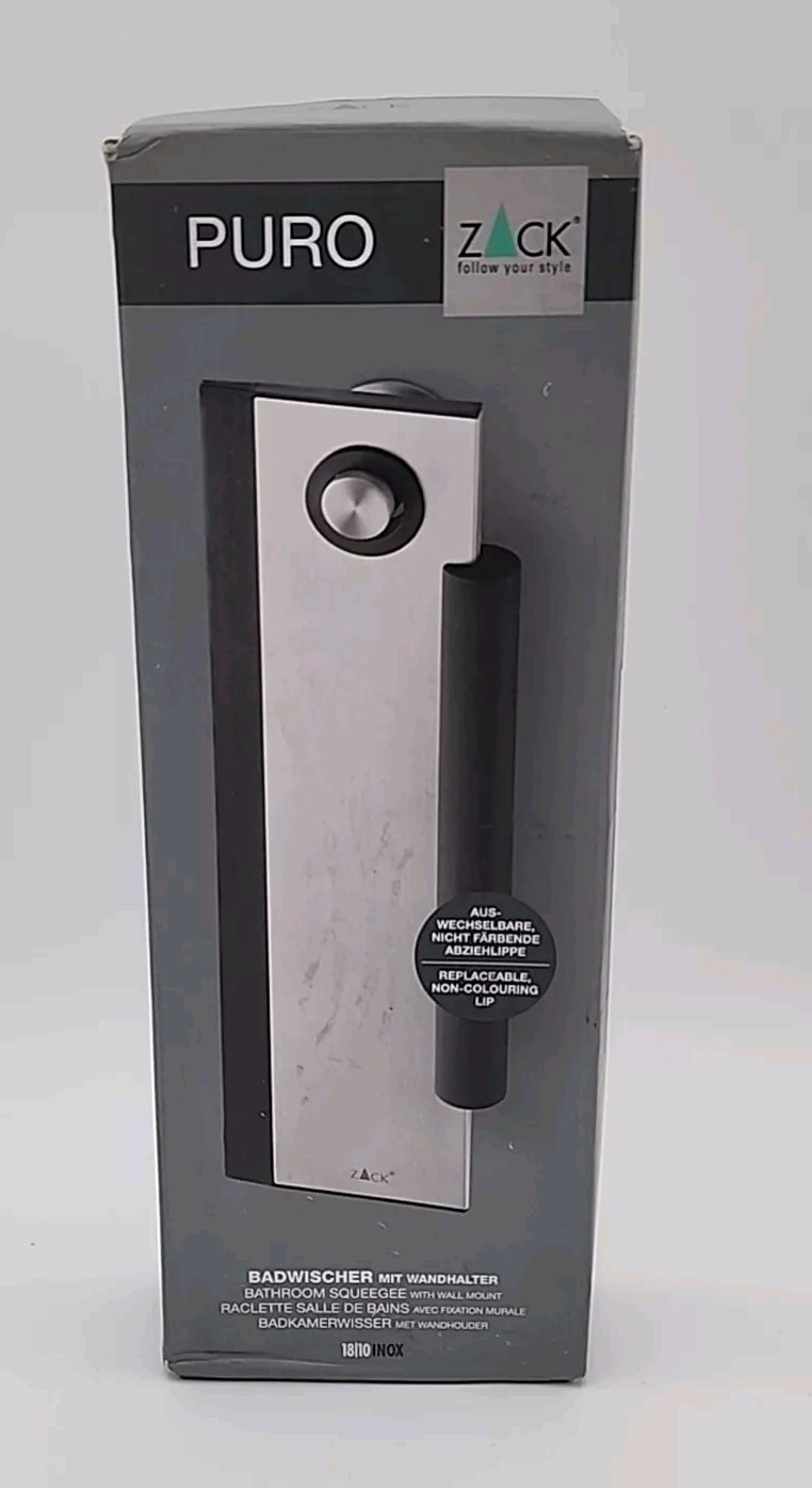 Zack Puro Brushed Stainless Steel Bath & Shower Squeegee 40000 Mountable New