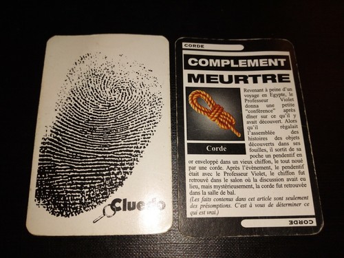 CLUEDO REMPLACEMENT AU CHOIX ARMES CARTES POCHETTE ÉNIGME PIÈCE D'ORIGINE - Photo 10/32