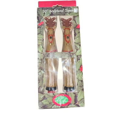Vintage Robert Alan 10'' Sculpted Taper Candles Christmas Reindeer NOS
