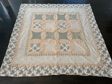 Vintage 82" x 82  Patchwork Handsewn Curved Piece Quilt Blanket Floral