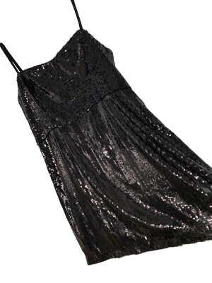 French Connection Black Sequin Strappy Bodycon Mini Dress Size 10 RP10244 NWT