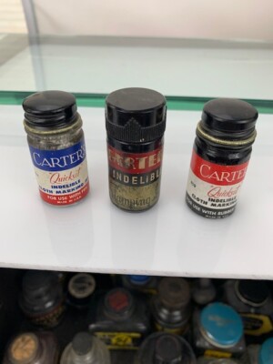 Carter's 3 Ink bottles, Vintage, 1/4 oz (e758b)