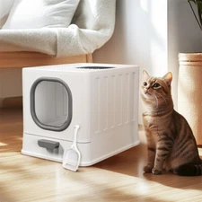 Enclosed Cat Litter Box Drawer Type Cat Toilet Handy Litter Scoop Anti-Splashing