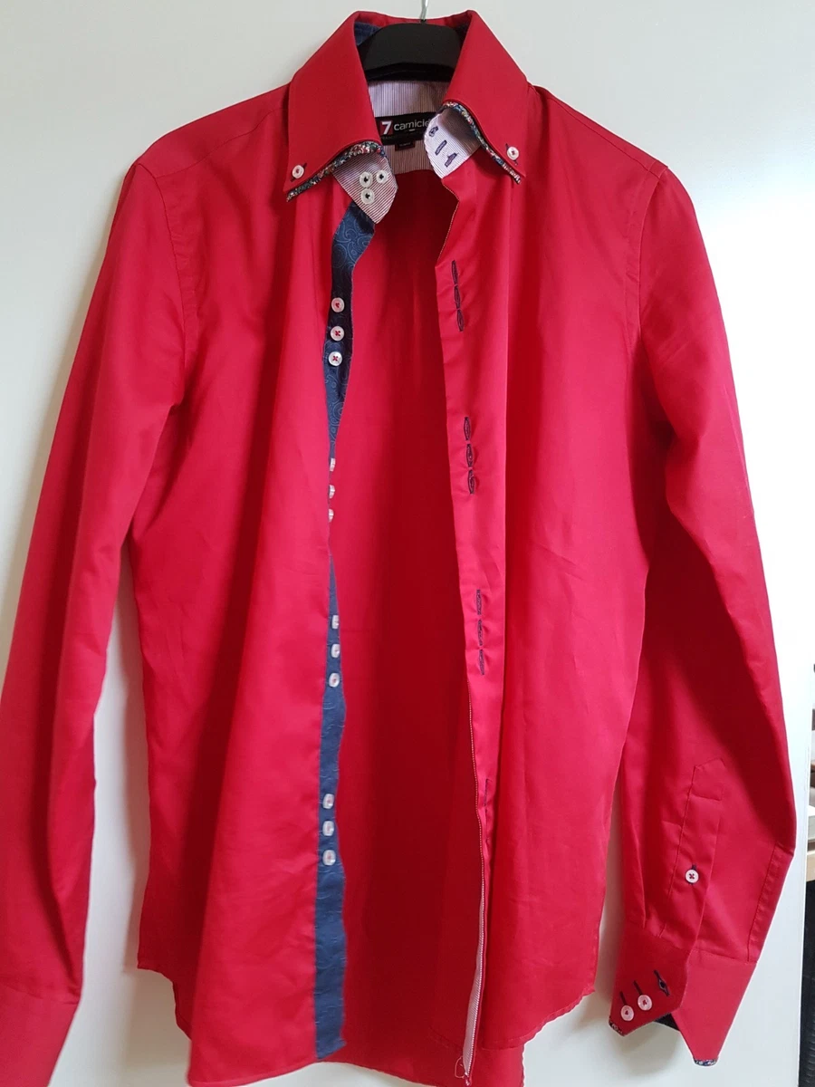 07030 CAMICIA DA UOMO 7 CAMICIE CAMICIA MANICA LUNGA ROSSA MEDIA