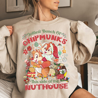 Santa Chip And Dale Jolliest Bunch Of Chipmunks Merry Christmas Sweatshirt