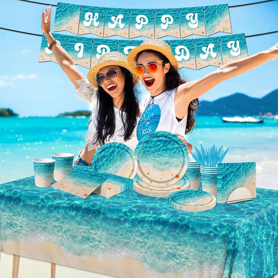 Товары для пляжной вечеринки, 142 шт. океанские волны товары для дня рождения посуда для бассейна - Изображение 3 из 4