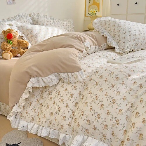 Korean Princess Style Bedding Set PinkBear Quilt Cover Lace Ruffles Duvet Covers - Bild 7 von 36