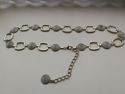 Silver Tone metal chain link belt Vintage Western Metal Waist Chain Link Belt with Turquoise  main image 3