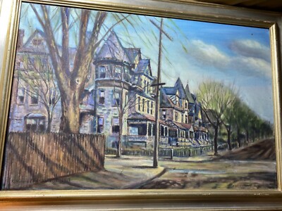 Elsie Clements Johnson ''King and Franklin St. 1913'' Oil Painting- Signed/Framed