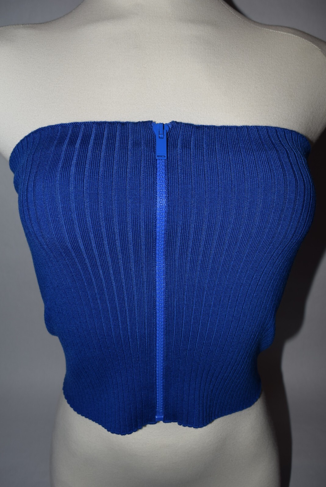 NUOVO! YSL Saint Laurent Bustier a costine elasticizzato tubo superiore cerniera XL blu elettrico