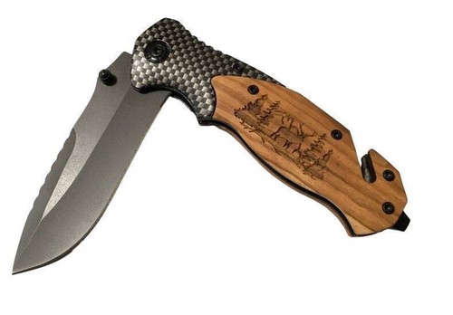 Handgefertigtes Hirsch in den Bäumen graviert 8" Klinge klappbares Taschenmesser maßgeschneidertes Design - Bild 2 von 9