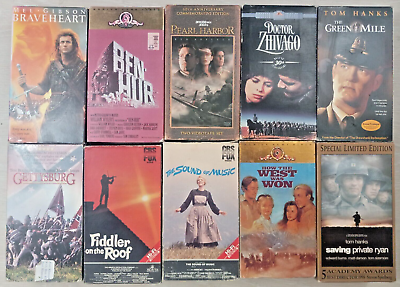 #ad 10x VHS Double Tapes Grab Bag Braveheart Ben Hur West Won Fiddler Roof Gettys $14.00
