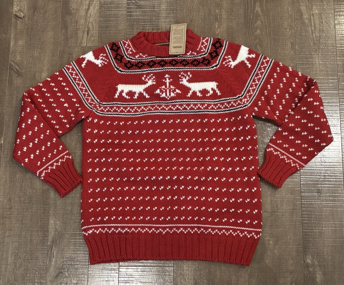 Alpaca Mens Red Knit Sweater Men's Red Norwegian-Style Alpaca Wool