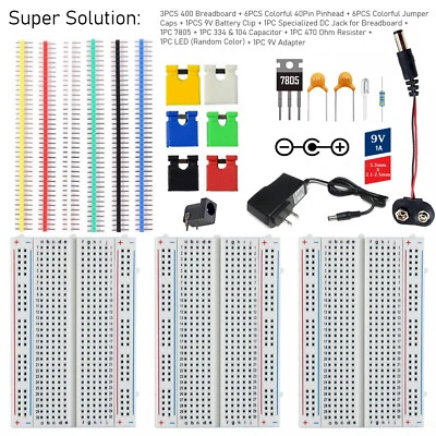 CRYSTAL SYSTEM 3X 400 Point Solderless Prototype PCB Breadboard Protoboards ( Many Variation)
