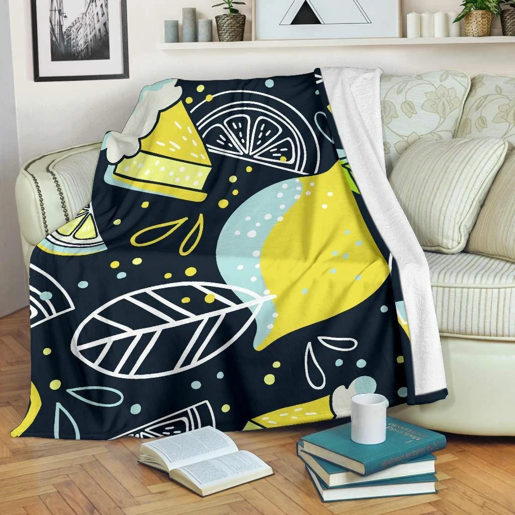 Hand Drawn Lemon Doodle Art Premium Blanket