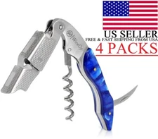 Professional Double Hinged Wine Bottle Opener Corkscrew Key | 4 BlueResin Handle