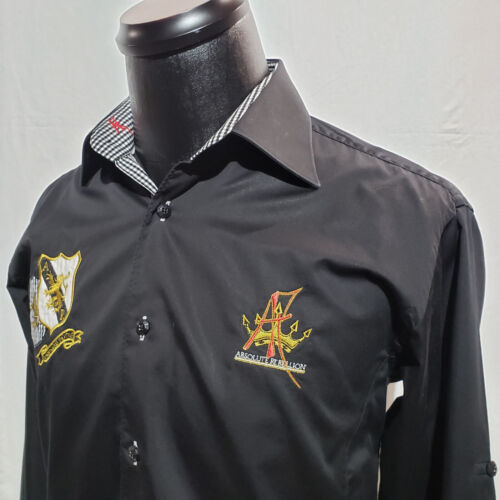 Absolute Rebellion Mens Black Shirt Slim Fit Embroidered Long Sleeve Medium