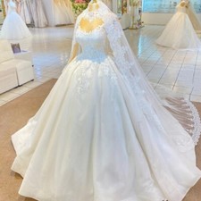 Princess Wedding Dresses Lace Appliques Illusion Bridal Ball Gowns White Ivory