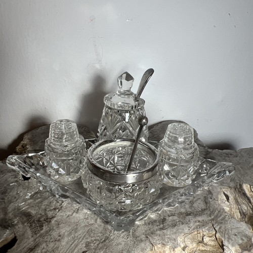 Silver rim cut Glass Cruet Salt Pepper Shaker Vinaigrette Mustard maker S&A - Picture 20 of 20