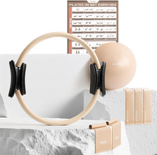 Pilates Kit, 15-Inch Pilates Ring with 1X Core Ball, 3X Resistant Loops and 2X F