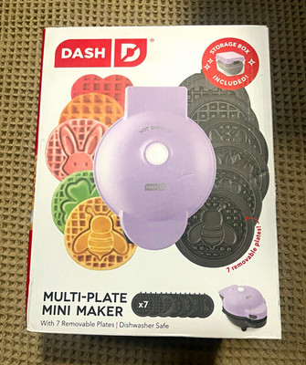 DASH Multi-Plate Mini Waffle Maker Purple 7 Removable Plates Storage Box