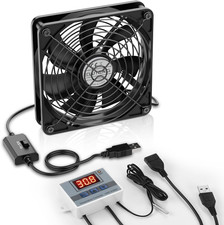 USB Fan 140Mm with Digital Temperature Controller, 5V USB Powered PC