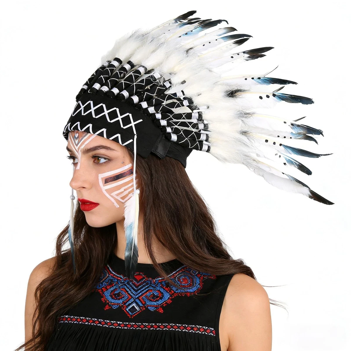Tocado Nativo Americano Con Plumas - Sombrero De Jefe Indio, Accesorio Para Fotos, Cosplay Y Danza