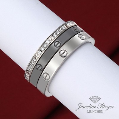 Cartier 3 Ringe Love Weissgold 750 Keramik Diamanten Größe 54 Gold B4097800