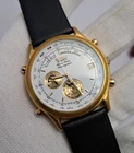 Vintage Seiko World Timer Chronograph 6M15-7030 Gold Tone 39mm Quartz Watch Box
