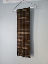 Vintage Men's Brown Tartan Plaid 100 Wool Scarf