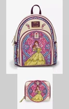 Loungefly Beauty & The Beast Belle Stained Glass Portrait Mini Backpack & Wallet