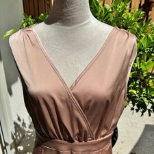SHEIN. Champagne Satin dress. Midi Dress. Cowl back. Sz L. Side zip. Bac…