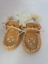 Vtg Infant Leather Moccasins w/ Beads Native American Indian Booties Shoes Taos
