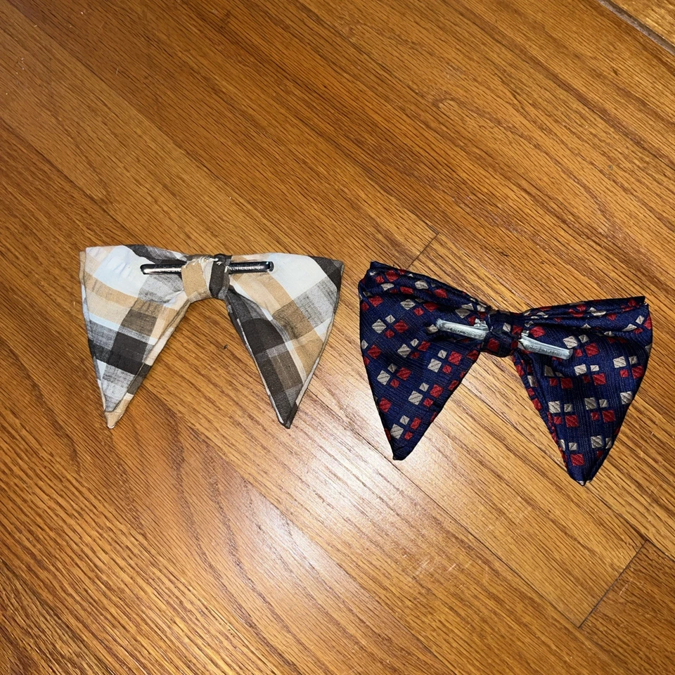 VTG BOW TIE Lot If 2 CLIP ON PLAID geometric Big Butterfly Style - Image 2 of 4