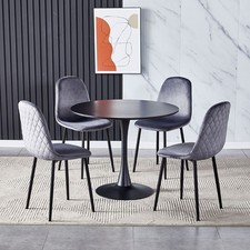Dining Set 90cm Round  Kitchen Table Tulip Base and 4 Grey Velvet Dining Chairs