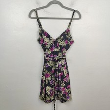 Reformation Beliz Dress Size 8 Purple Black Lanai Floral Print Linen Mini Beach